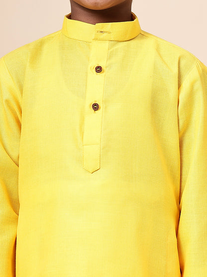 Karnam Junior - Boys Yellow Cotton Kurta Set