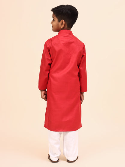 Karnam Junior - Boys Pink Cotton Kurta Set