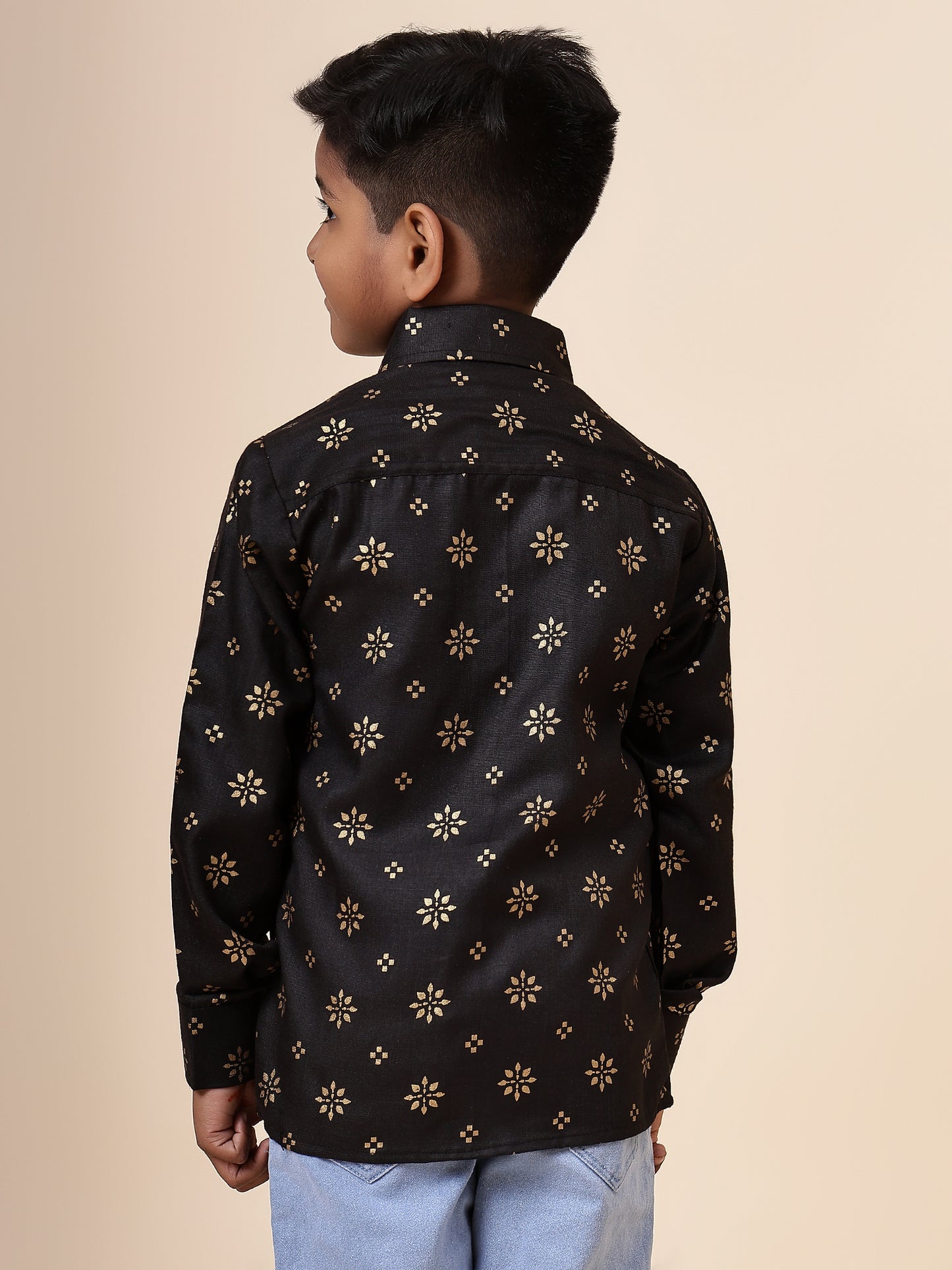 Karnam Junior - Boys Black and Gold Cotton Shirt