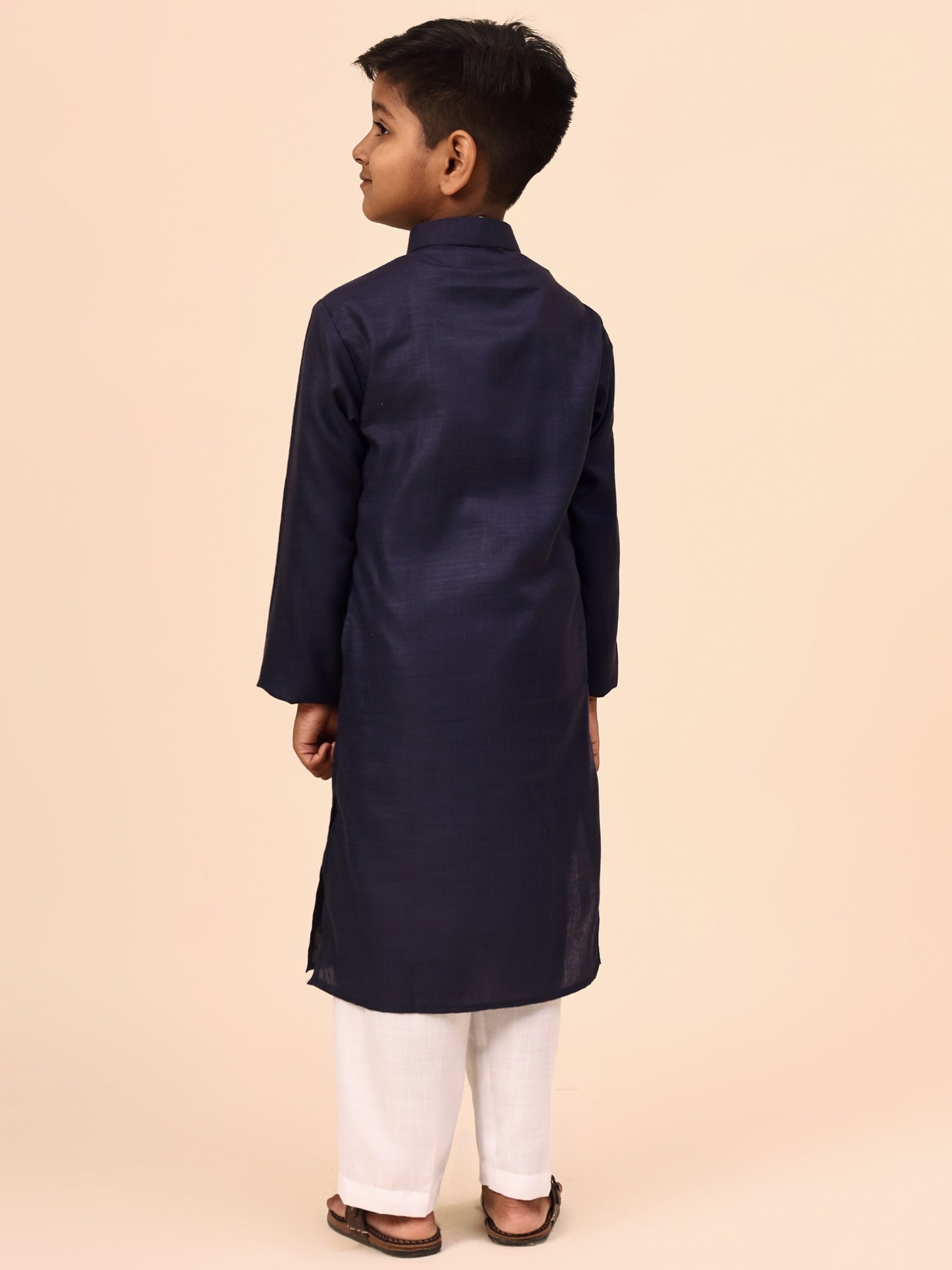 Karnam Junior - Boys Navy Blue Cotton Kurta Set