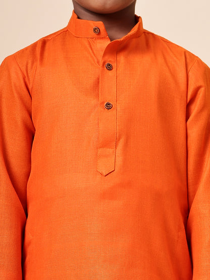 Karnam Junior - Boys Orange Cotton Kurta Set