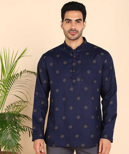 Blue and Gold Printed Short Kurta