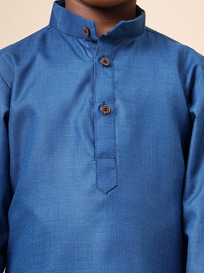 Karnam Junior - Boys Rama Green Cotton Short Kurta