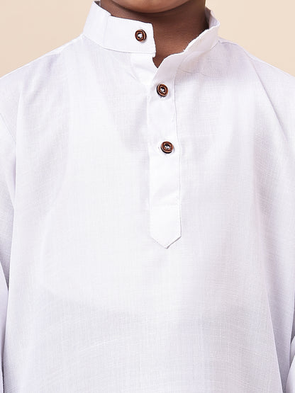 Karnam Junior - Boys White Cotton Short Kurta