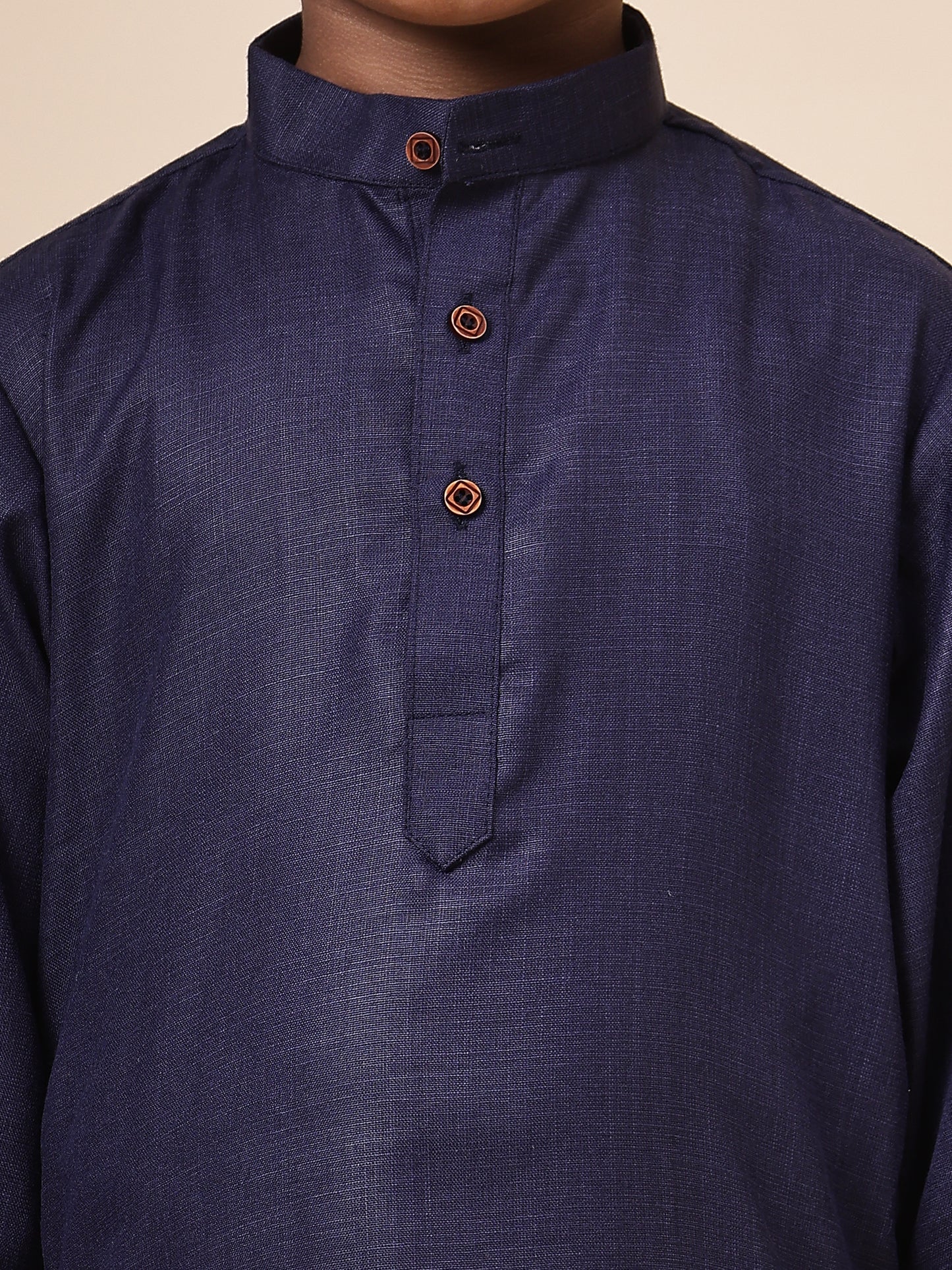Karnam Junior - Boys Navy Blue Cotton Short Kurta