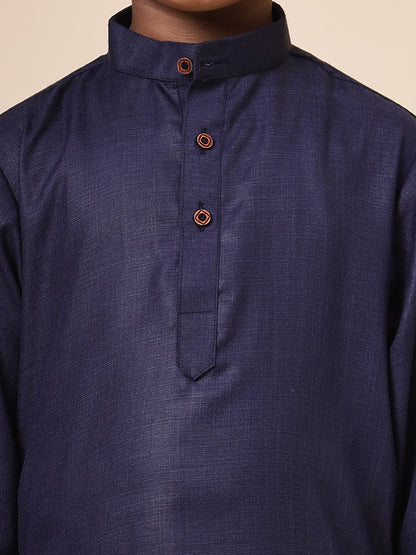 Karnam Junior - Boys Navy Blue Cotton Short Kurta