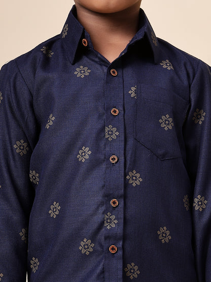 Karnam Junior - Boys Blue and Gold Cotton Shirt