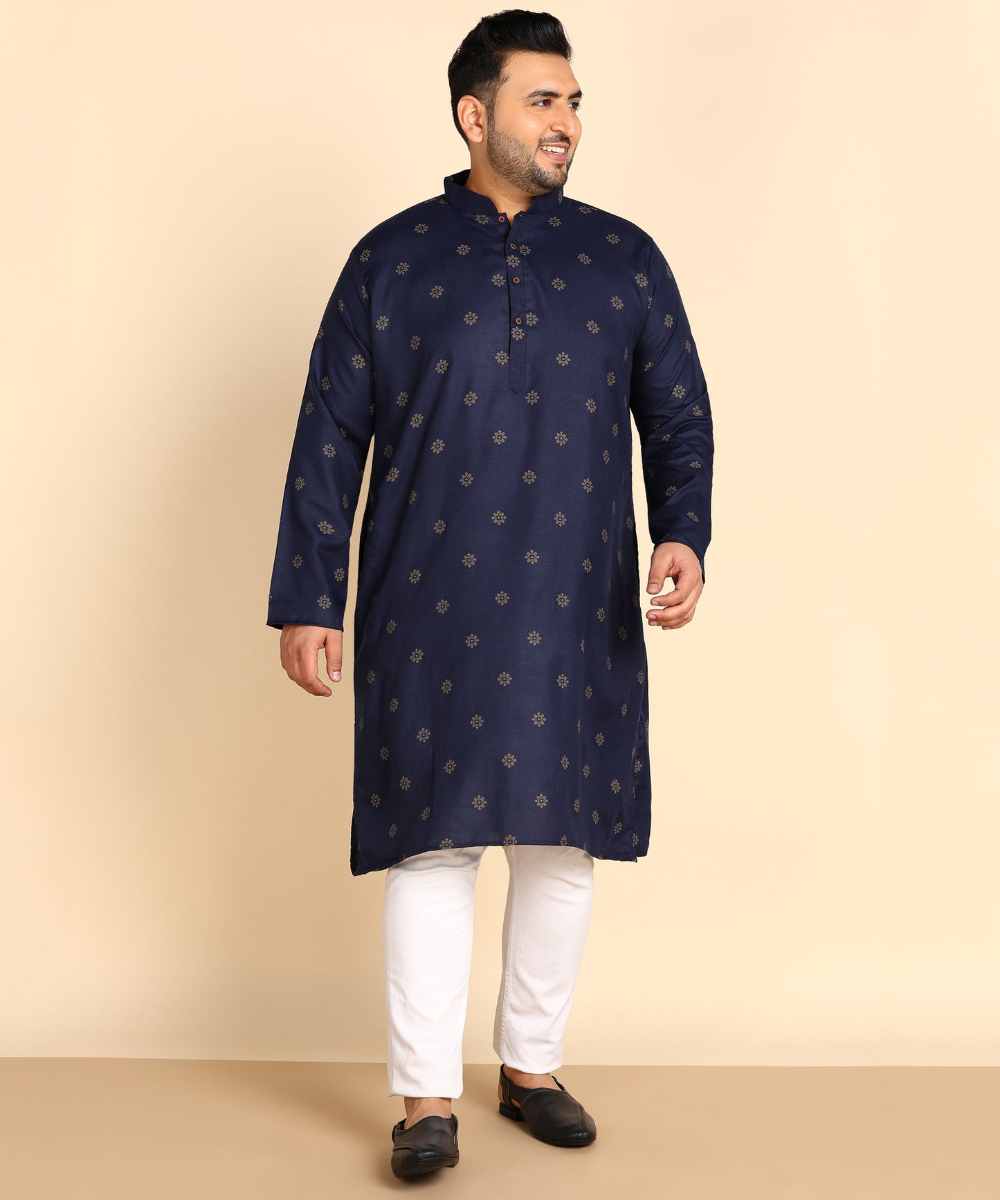 Blue And Gold Printed Kurta