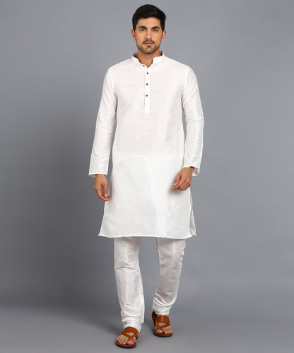 White Mens Silk Kurta Top