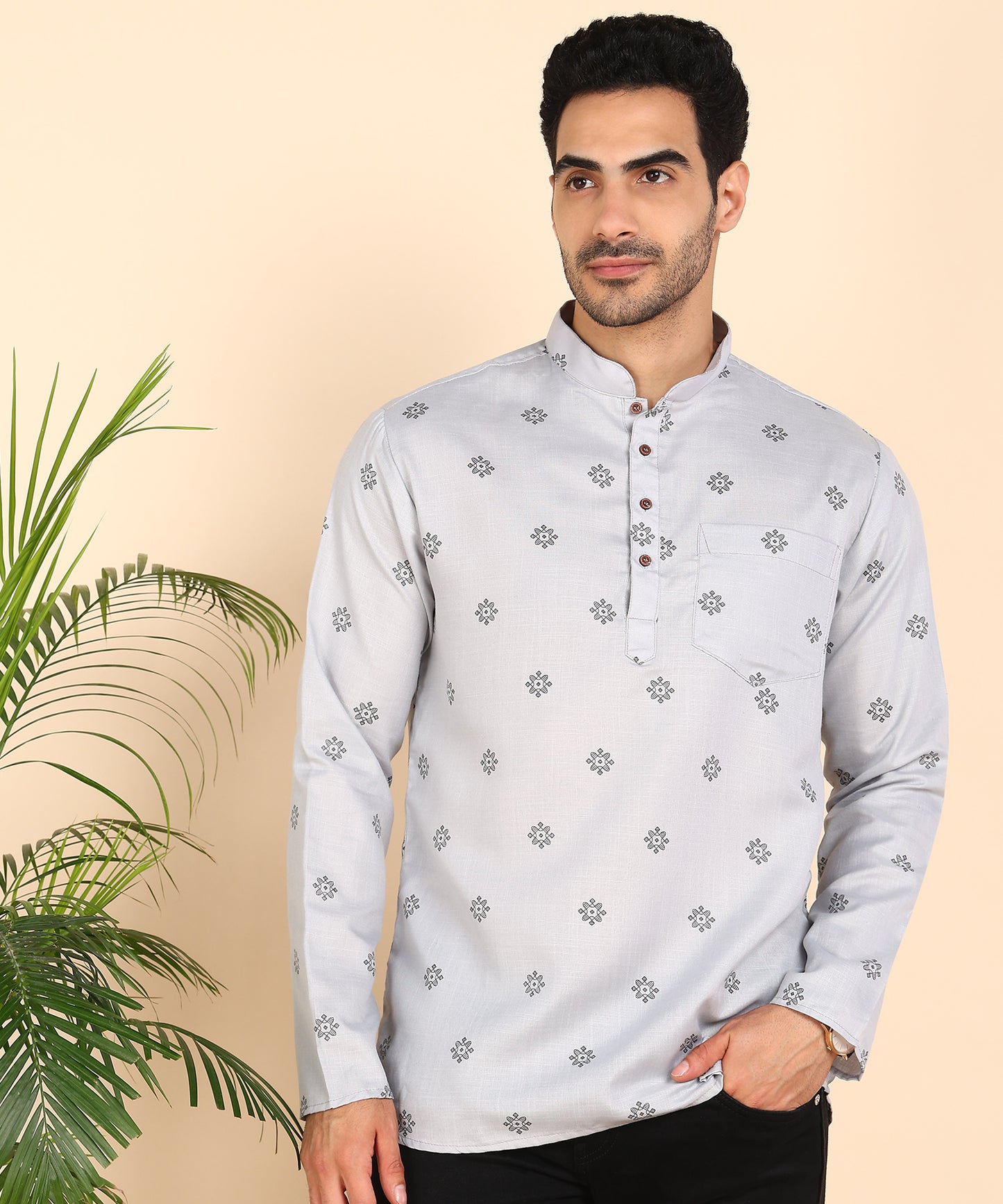 Grey Printed Short Kurta