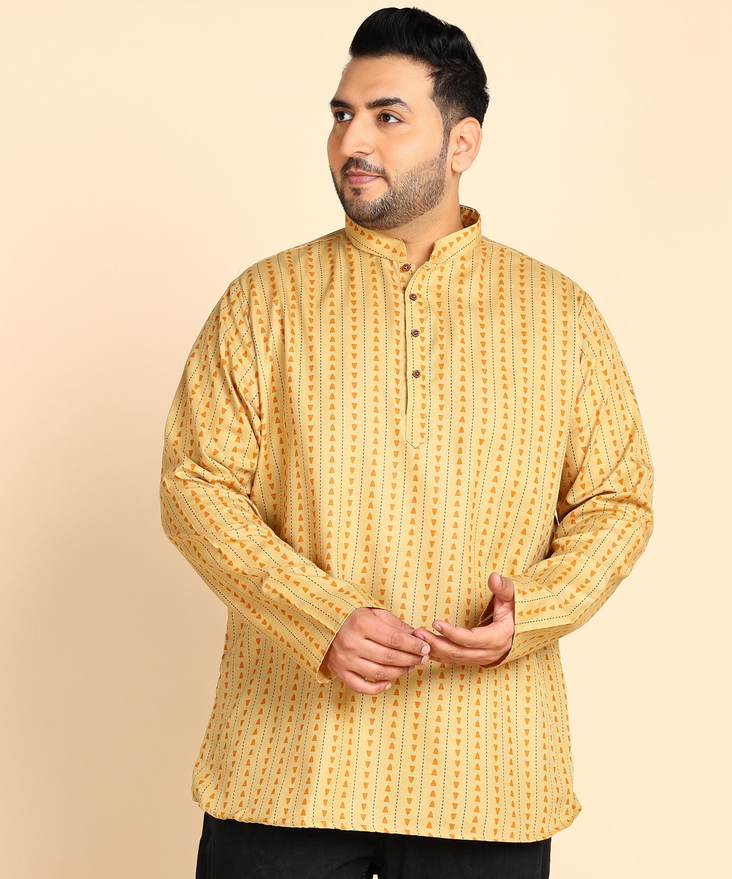 Yellow Symmetric Print Short Kurta