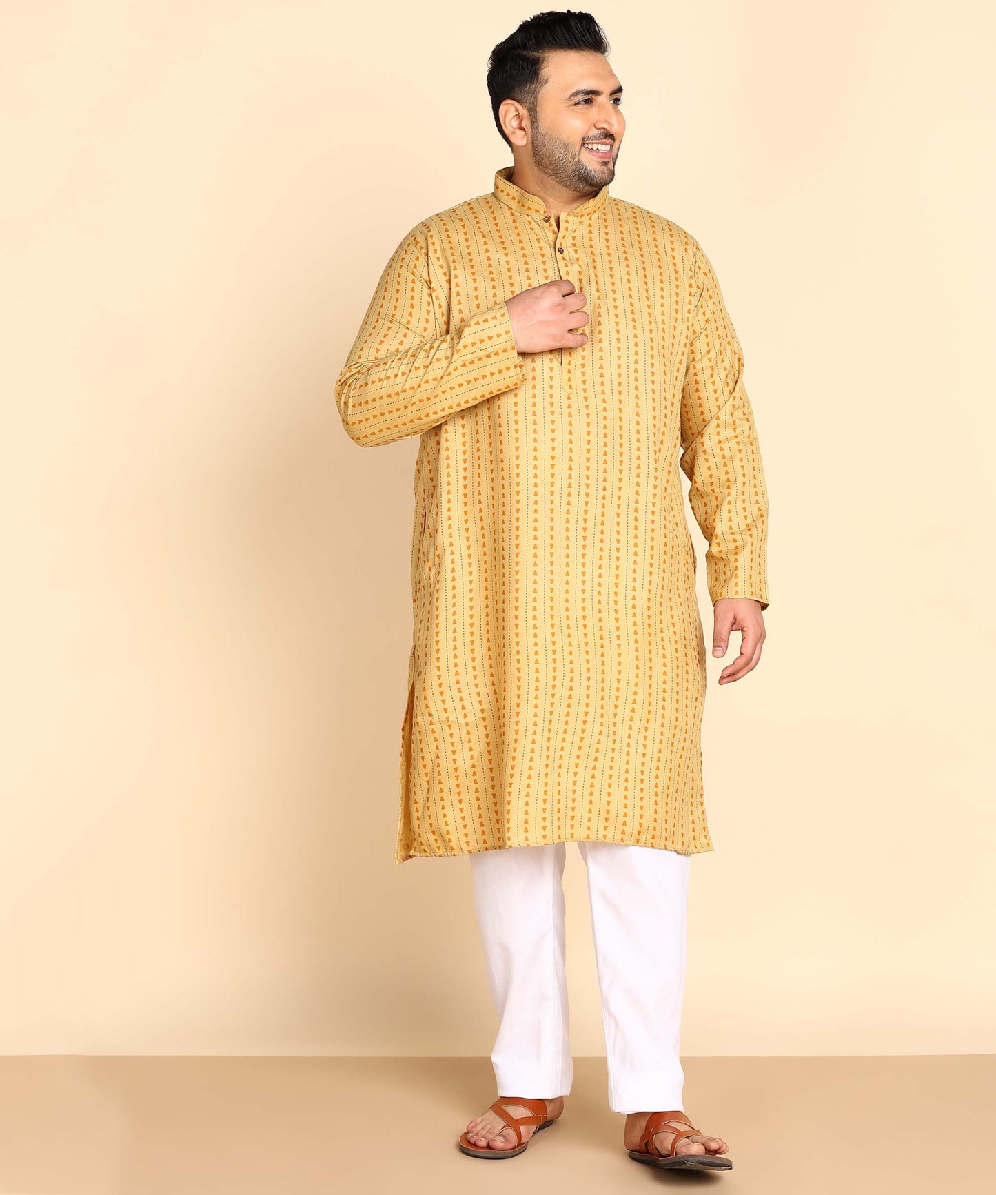 Yellow Symmetric Print Kurta