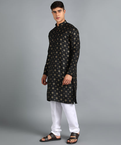 Black and Gold Printed Long Kurta