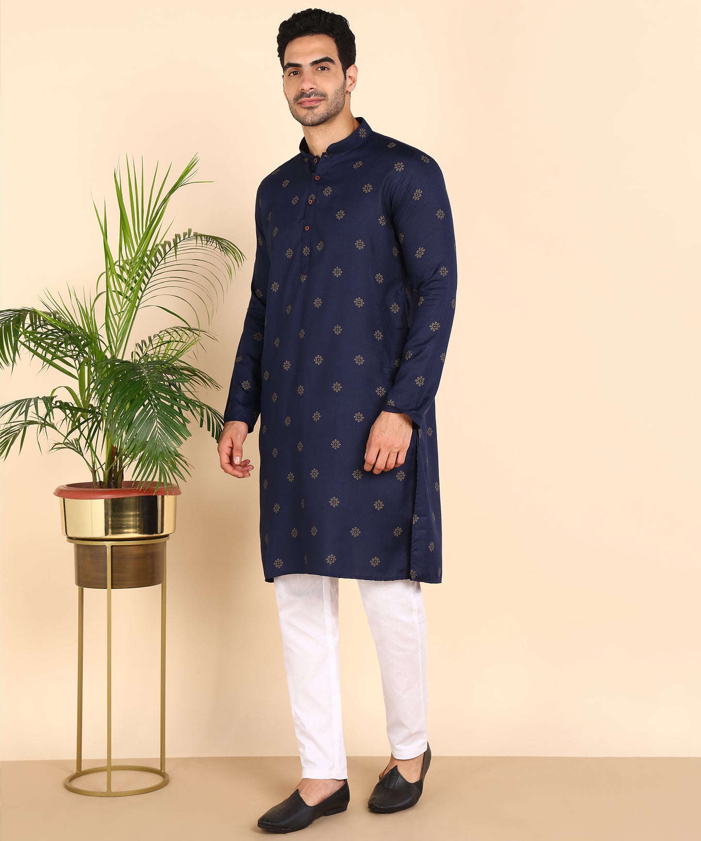 Blue And Gold Printed Kurta