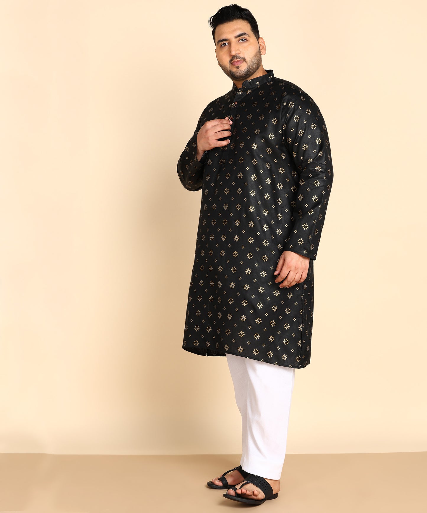 Black and Gold Printed Long Kurta