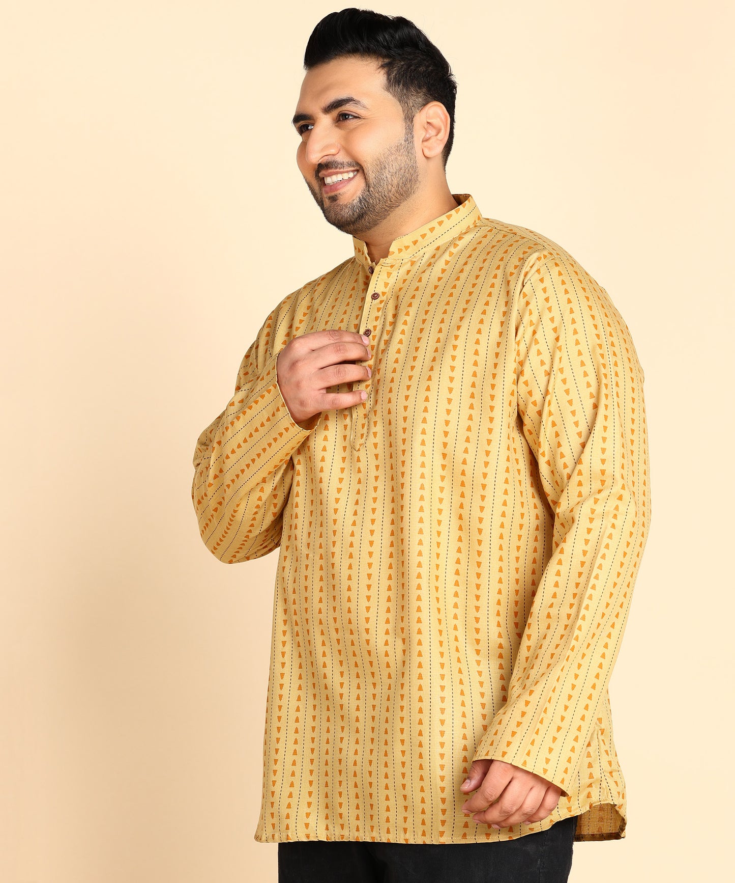 Yellow Symmetric Print Short Kurta