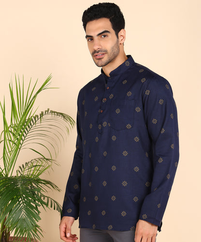 Blue and Gold Printed Short Kurta