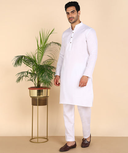 White Cotton Mens Kurta Top