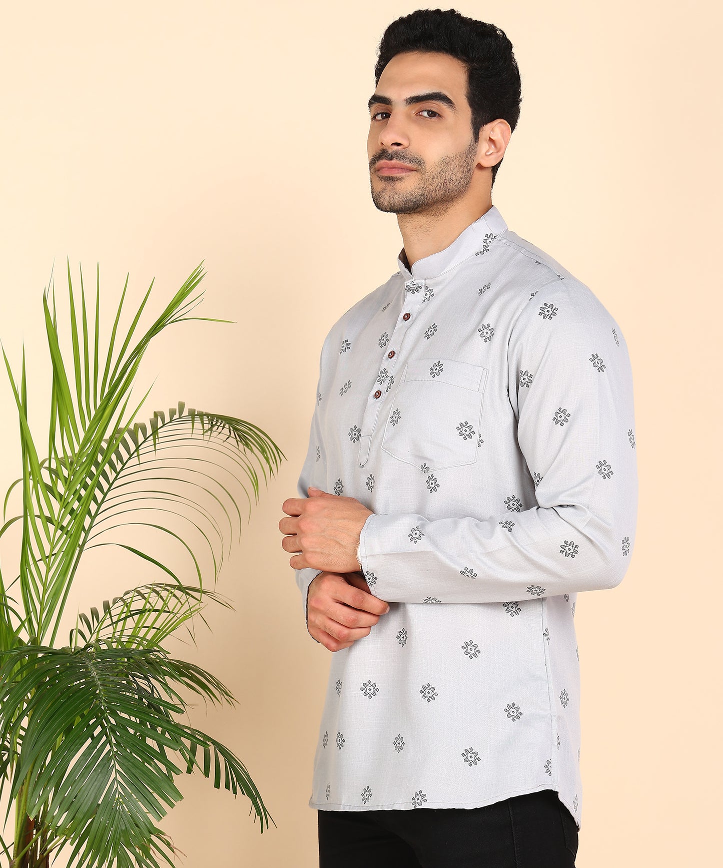 Grey Printed Short Kurta