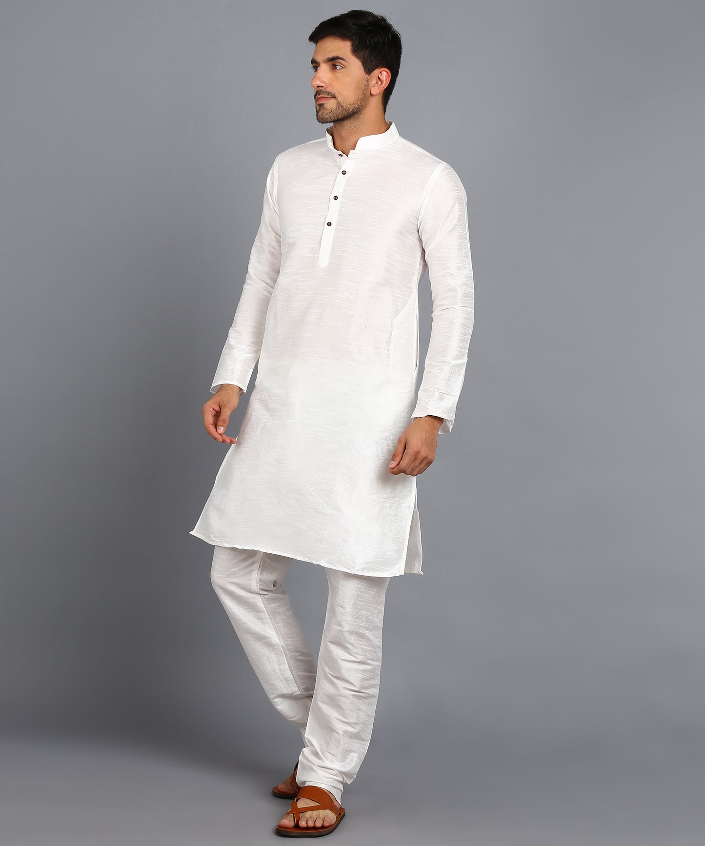 White Mens Silk Kurta Top