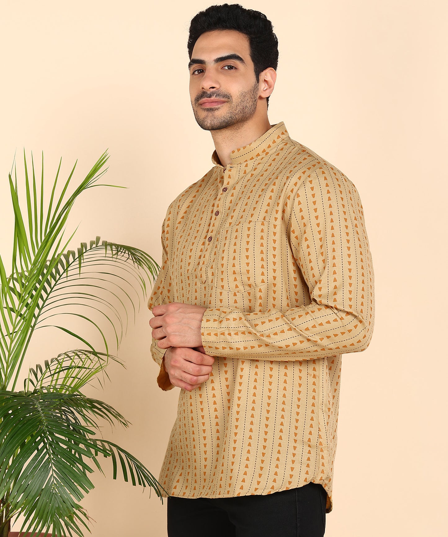 Yellow Symmetric Print Short Kurta