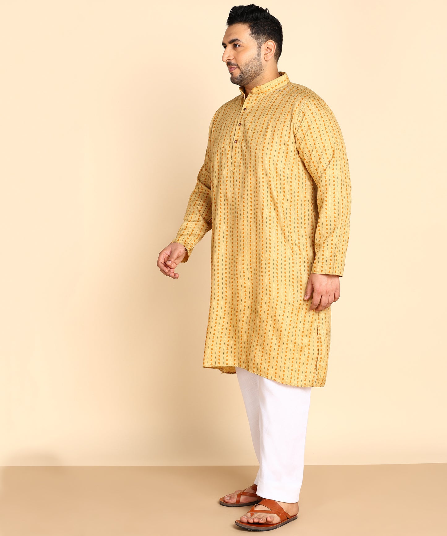 Yellow Symmetric Print Kurta