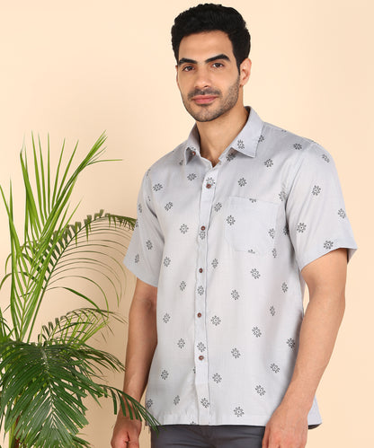 Grey Printed Cotton Shirt