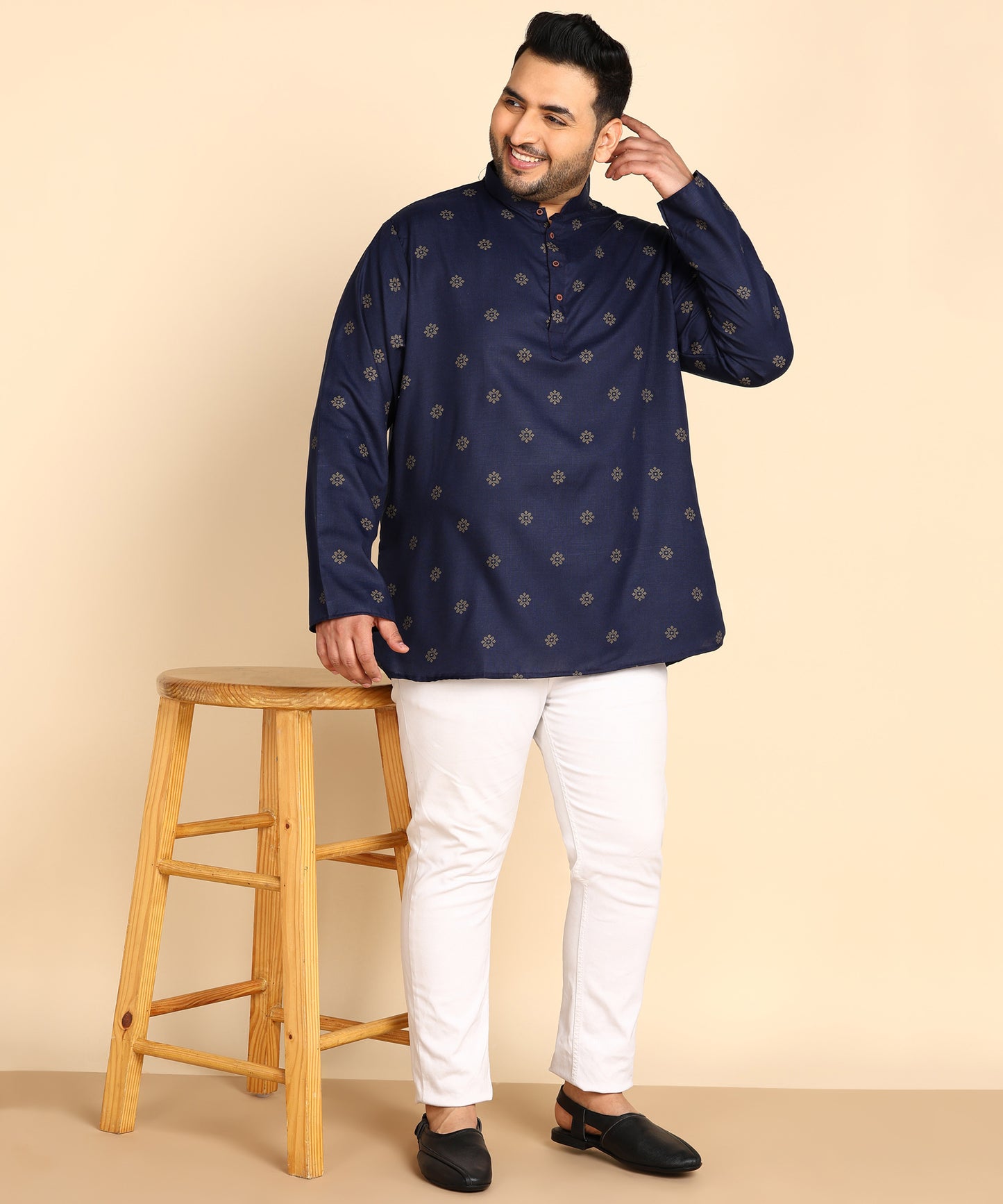 Blue and Gold Printed Short Kurta