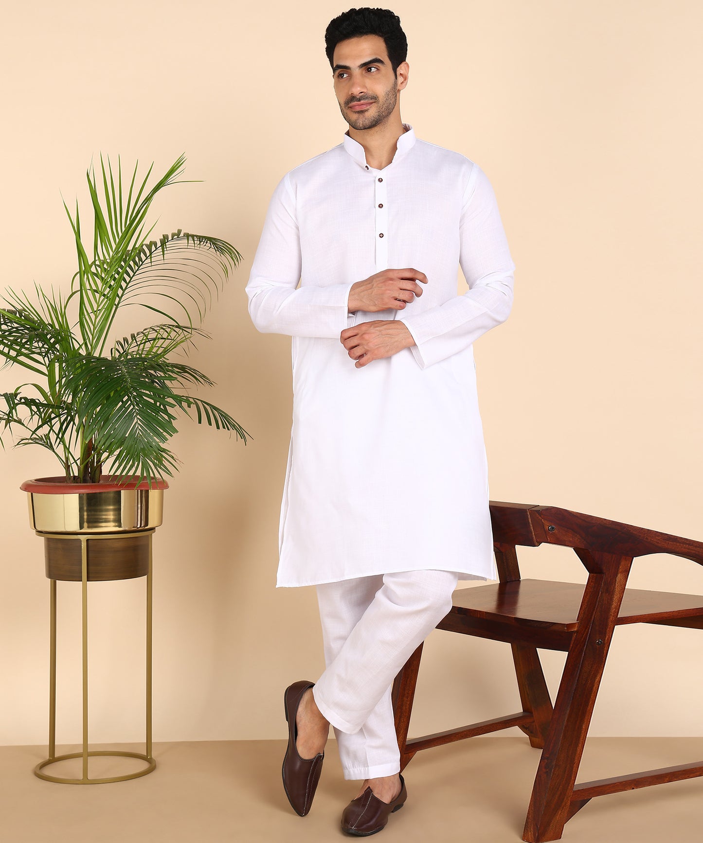 White Cotton Mens Kurta Top