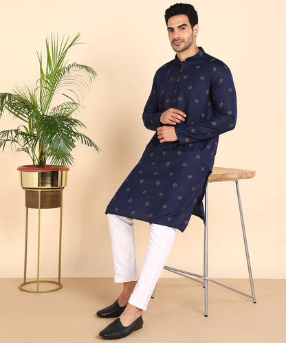 Blue And Gold Printed Kurta