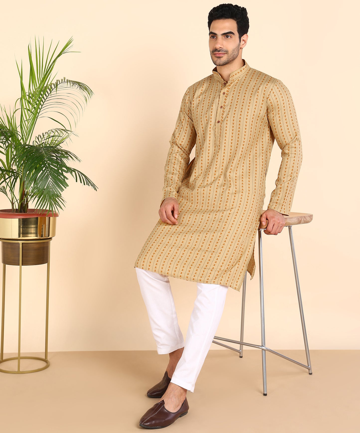 Yellow Symmetric Print Kurta