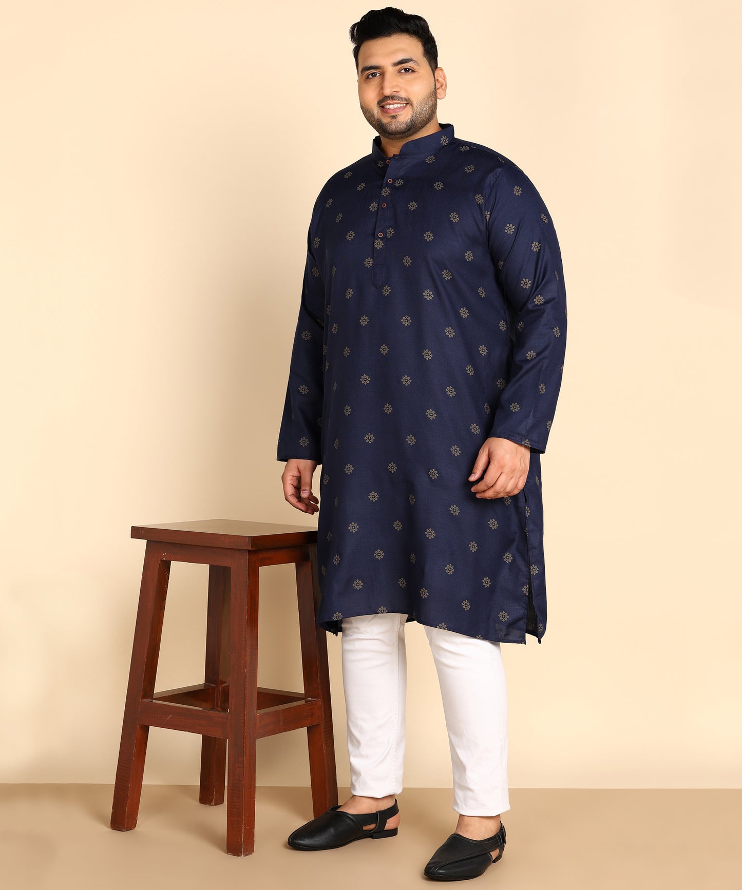 Blue And Gold Printed Kurta