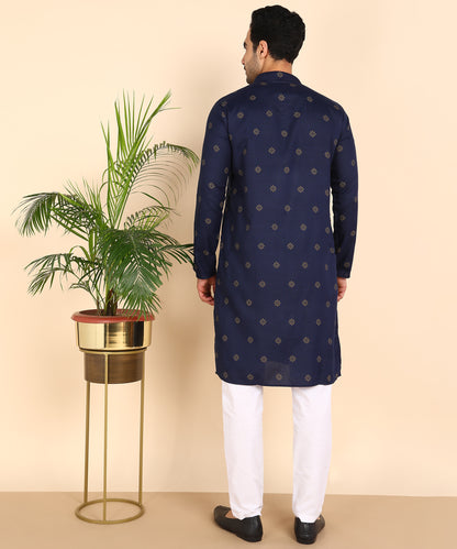 Blue And Gold Printed Kurta