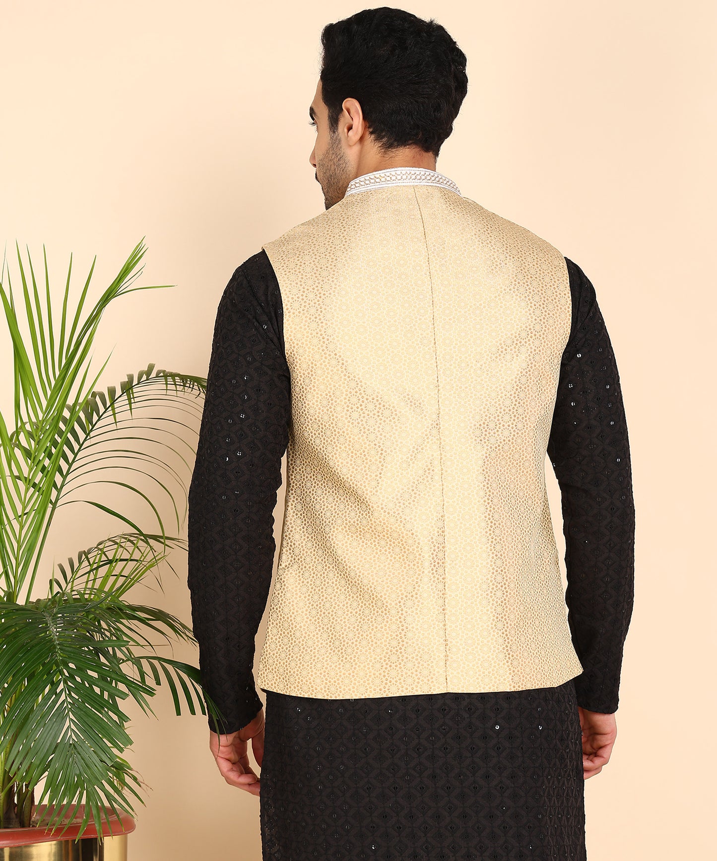 Beige Jacket with Embroidered Collar