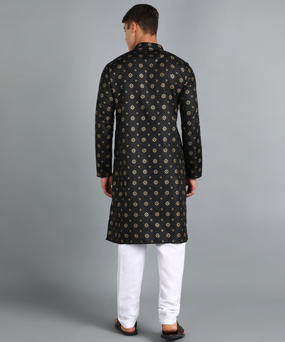 Black and Gold Printed Long Kurta