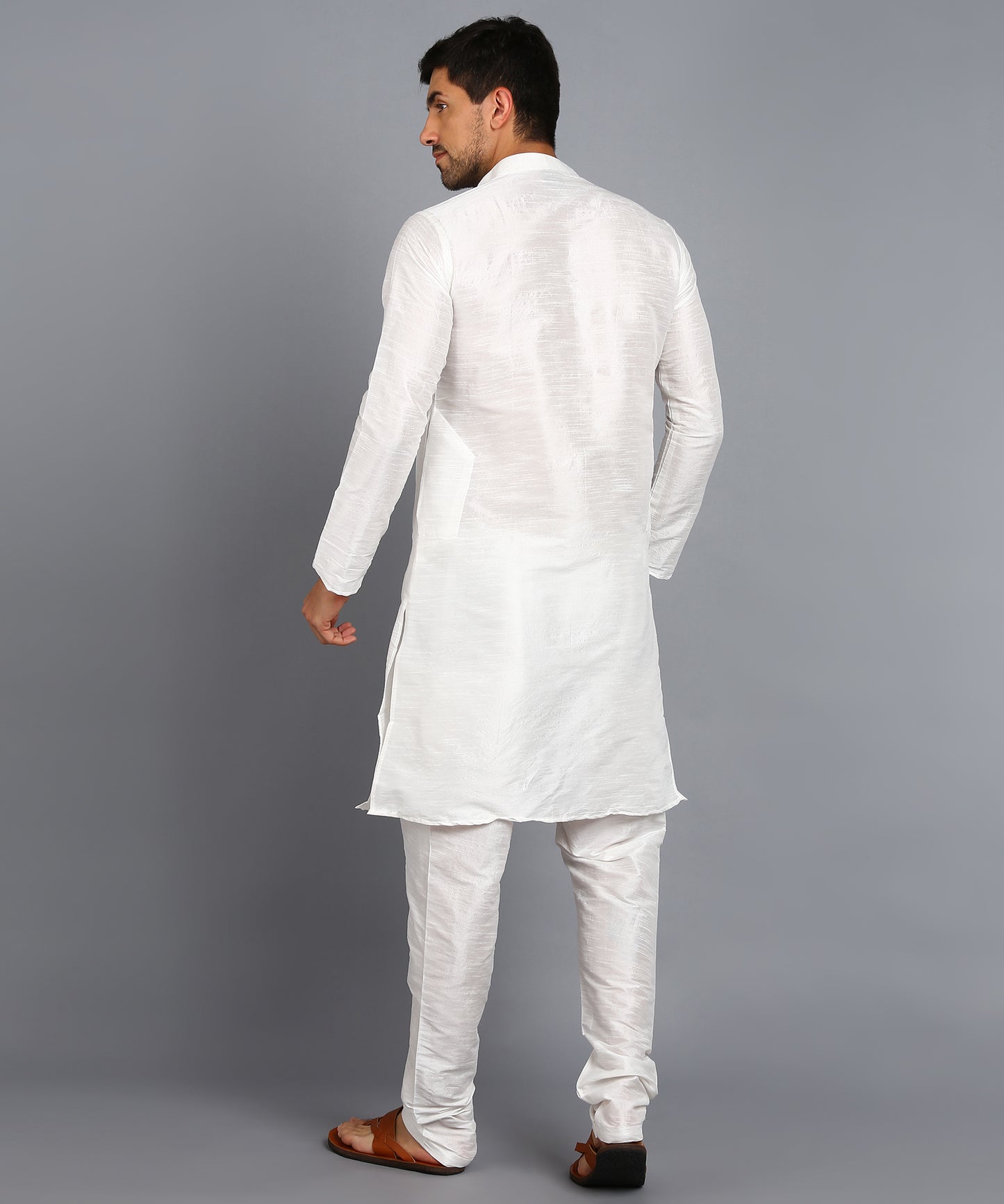 White Mens Silk Kurta Top