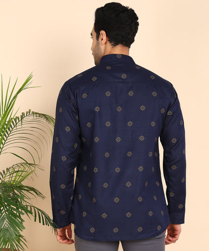 Blue and Gold Printed Short Kurta