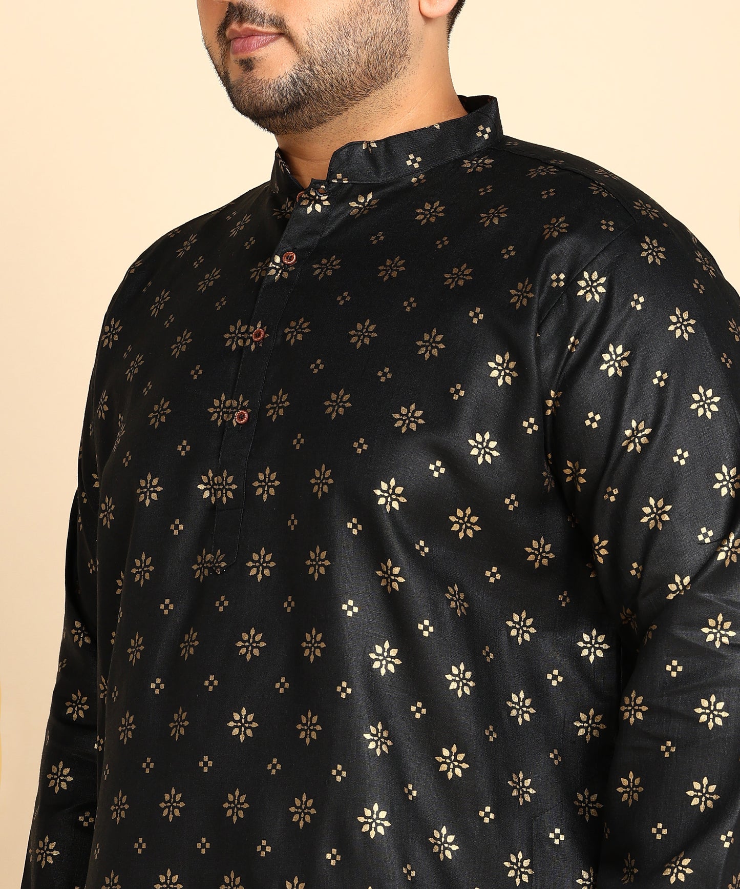 Black and Gold Printed Long Kurta