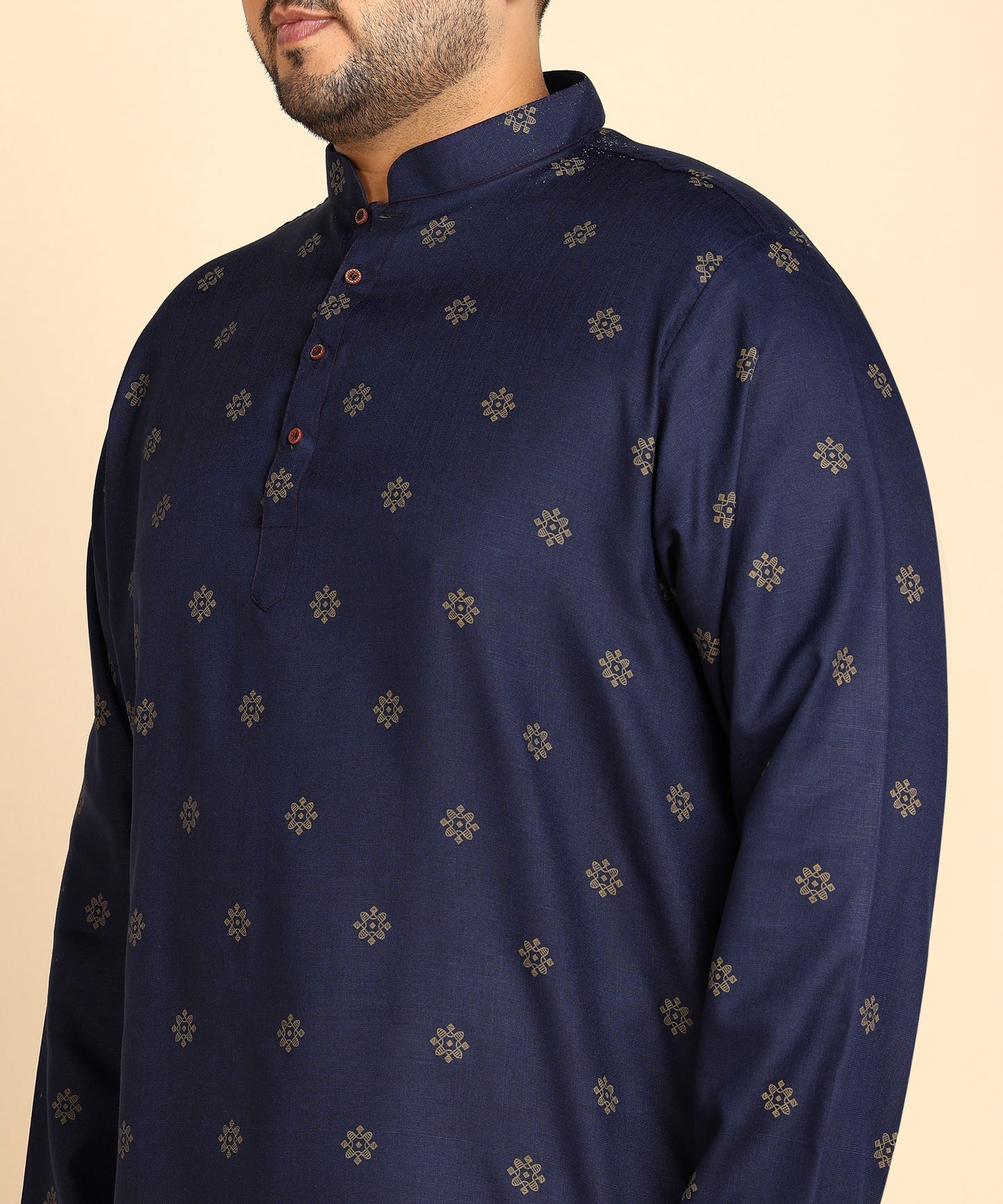 Blue and Gold Printed Short Kurta