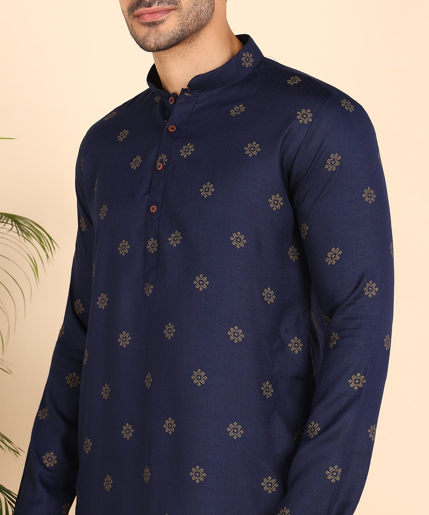 Blue And Gold Printed Kurta