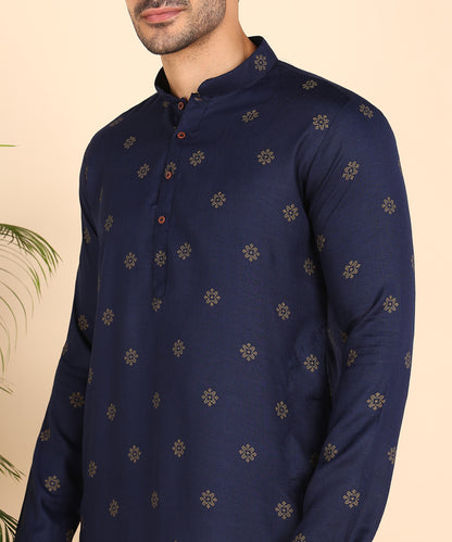 Blue And Gold Printed Kurta