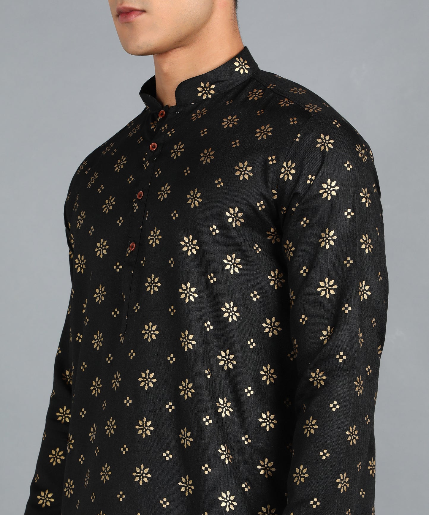 Black and Gold Printed Long Kurta