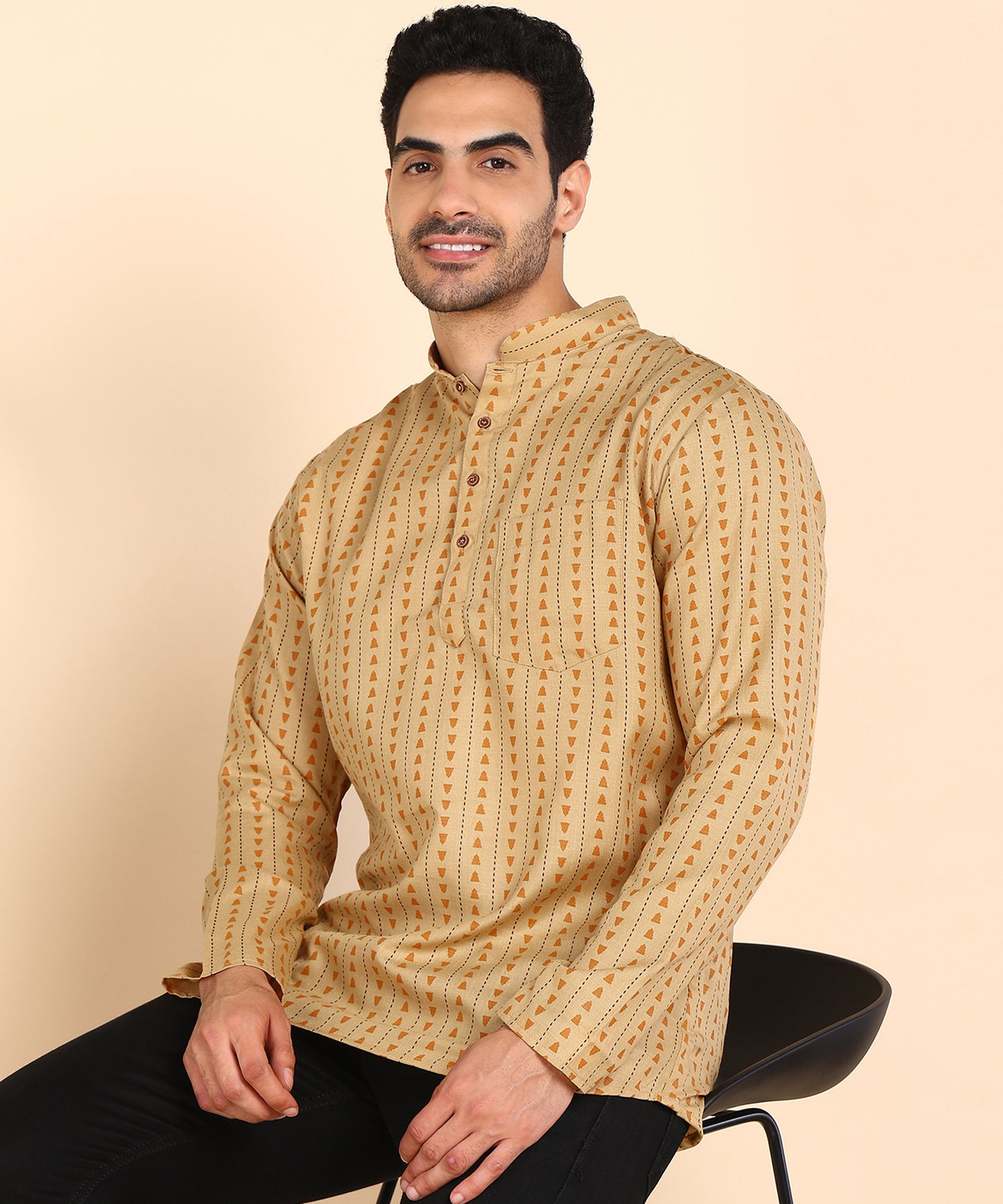 Yellow Symmetric Print Short Kurta