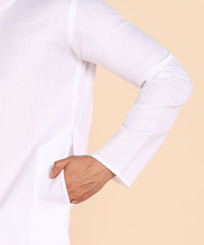 White Cotton Mens Kurta Top