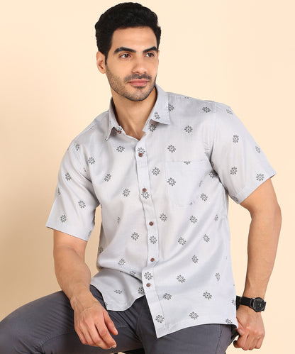 Grey Printed Cotton Shirt