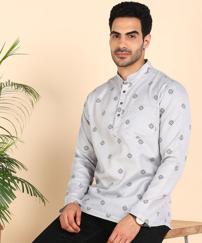 Grey Printed Short Kurta