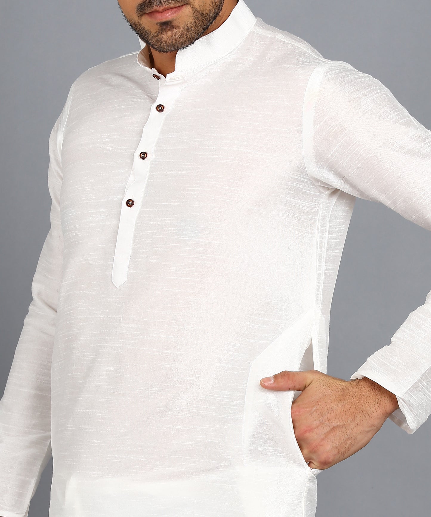 White Mens Silk Kurta Top