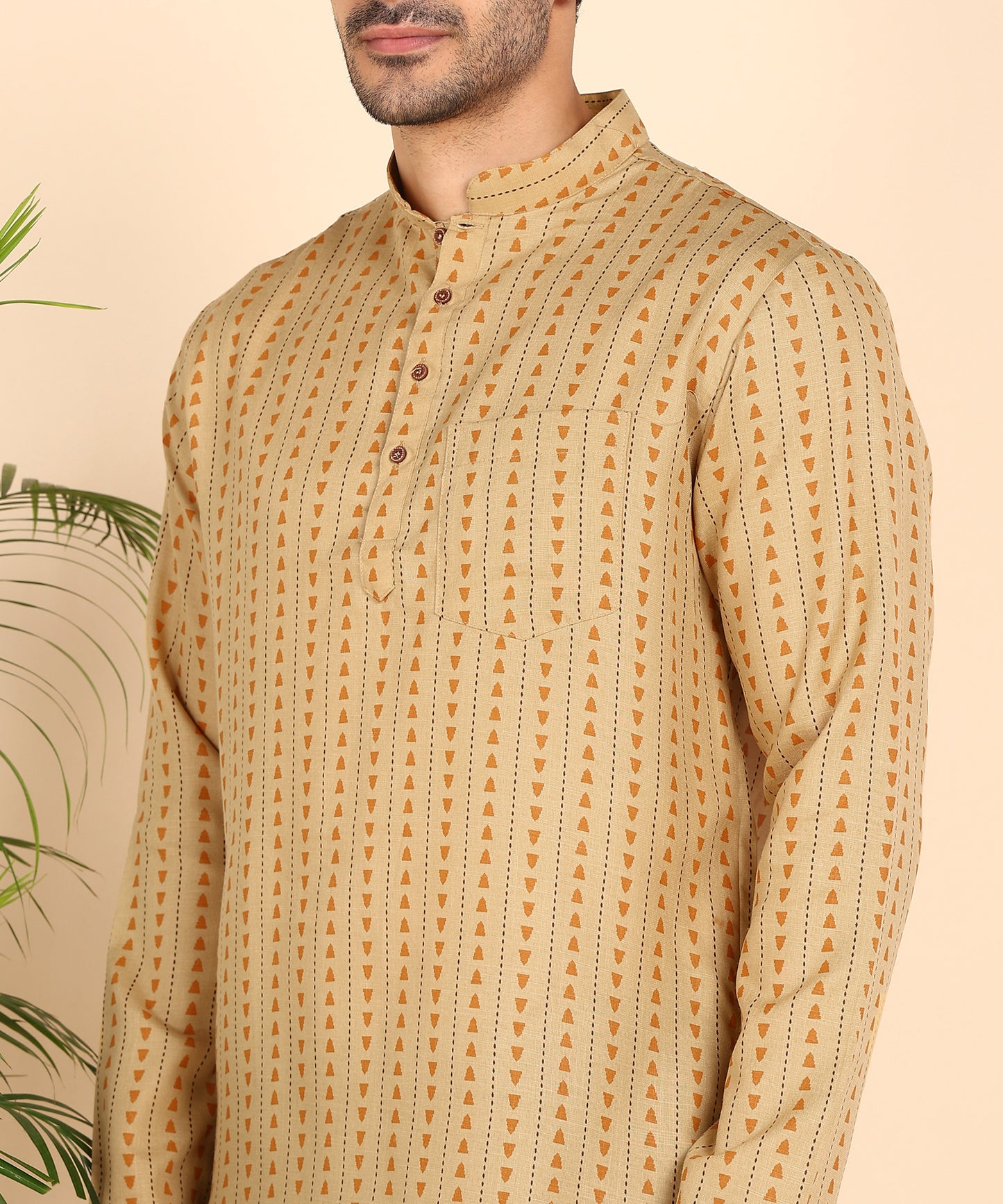 Yellow Symmetric Print Short Kurta