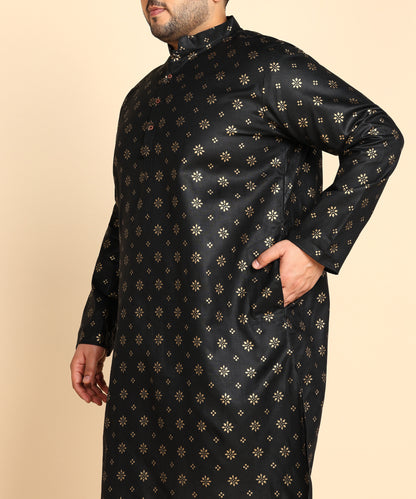 Black and Gold Printed Long Kurta