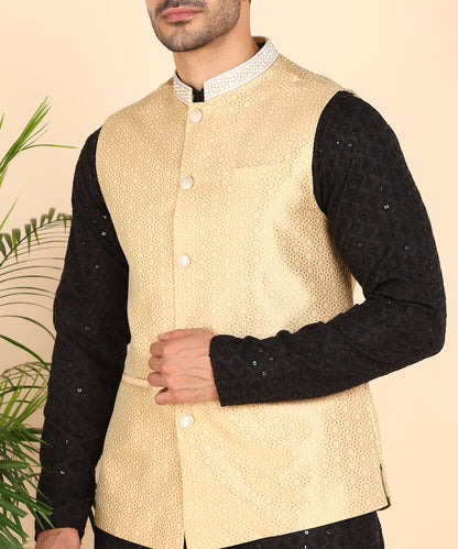 Beige Jacket with Embroidered Collar